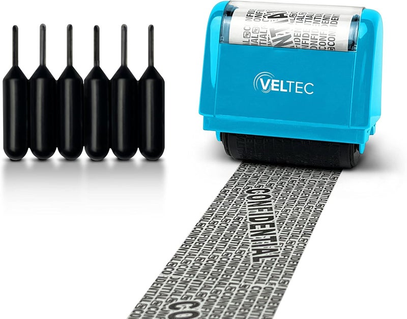 Veltec ID Protector Ink Roller - Identity Theft Protection Roller Stamp Set (Blue, Stamp+6 Refills) - Image 4